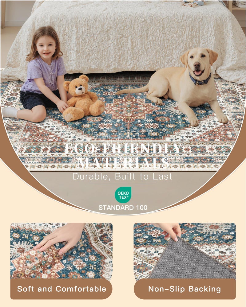 Madane Runner Rug 2x8, Washable Hallway Runner Rugs, Non-Slip Low-Pile Soft Kitchen Rug Runner Laundry Room Rug, Vintage Throw Entry Foyer Mat for Entrance Living Room (Navy Blue, 2 x 8) - Image 5