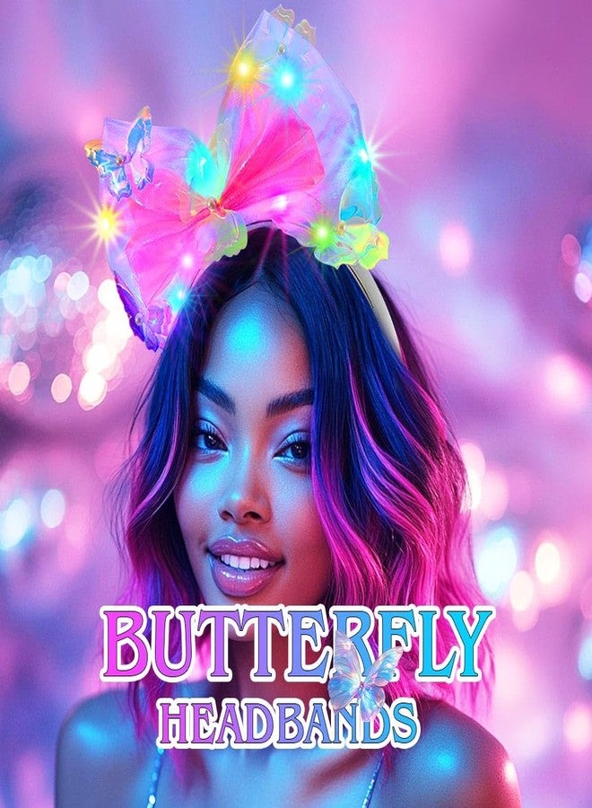 JONKY Light up Hair Bow Pink Butterfly Headband for Women (Pink, one size) - Image 3