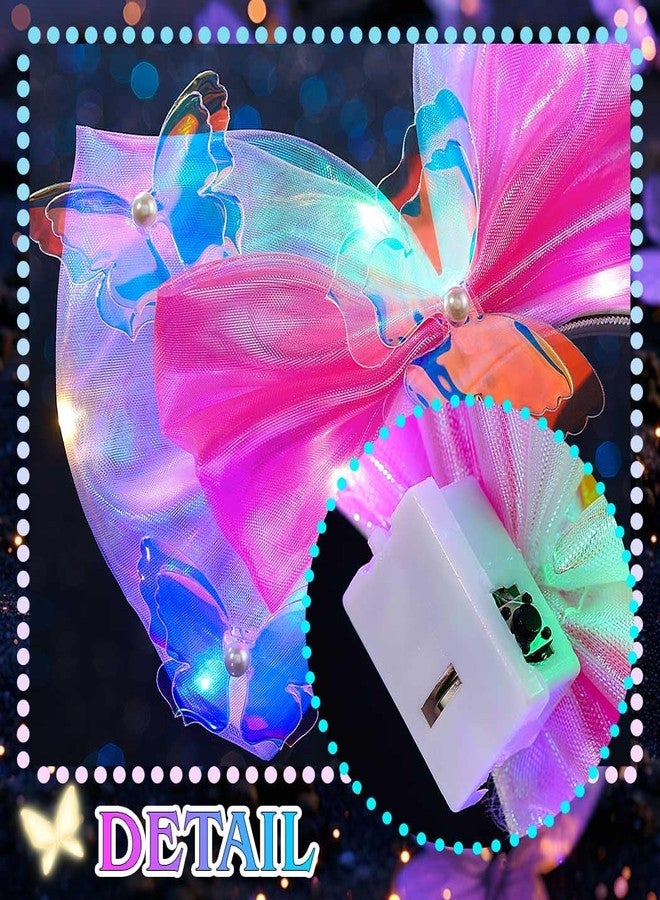JONKY Light up Hair Bow Pink Butterfly Headband for Women (Pink, one size) - Image 4
