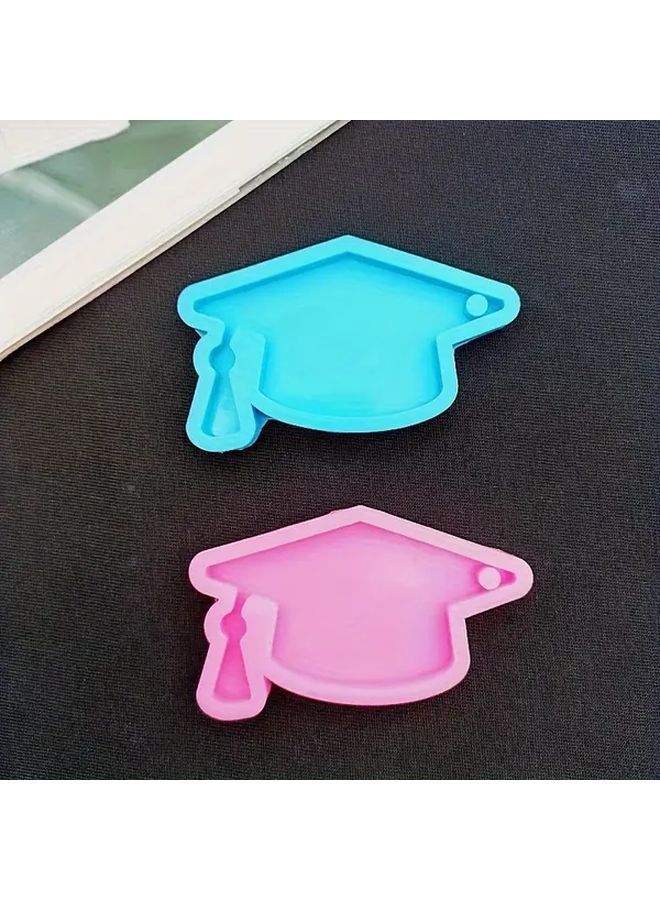 Blue Graduation Cap Silicone Mold For DIY Pendant Keychain Hanging Decoration - Image 1