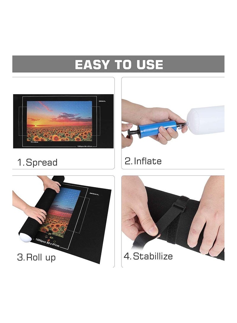 Jigsaw Puzzles For Adults Store and Transport Jigsaw Puzzles Up to 1500 Pieces Puzzle Roll Up Mat Environmental Friendly Material Inflatable Tube and 3 Elastic Fasteners - Image 2