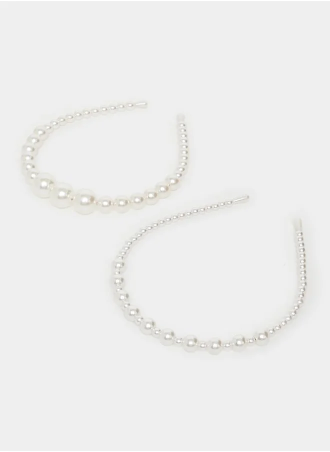 ستايلي Set of 2 - Faux Pearl Embellished Headband