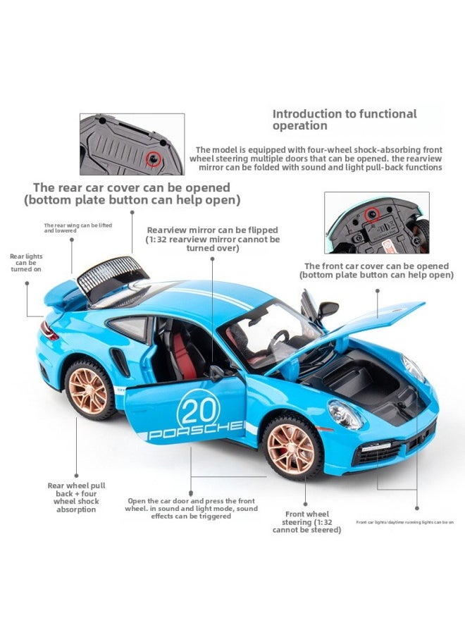 Generic - Jianyuan Alloy Car Model 1:32 Warranty 911 Twin Turbo S Special Version Pull Back Toy Car Music Model Ornaments-Color:3231A Red Window Box - Image 1