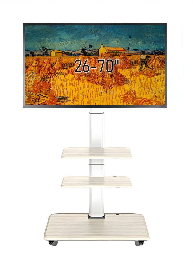 FlashHawk Rolling TV Floor Stand for 26 to 70 inch TVs with 3-Shelf Storage Trays,Portable Mobile Cart with Wheels, with Swivel Mount,Corner Universal Stands for Bedroom, Outdoor  - Image 1