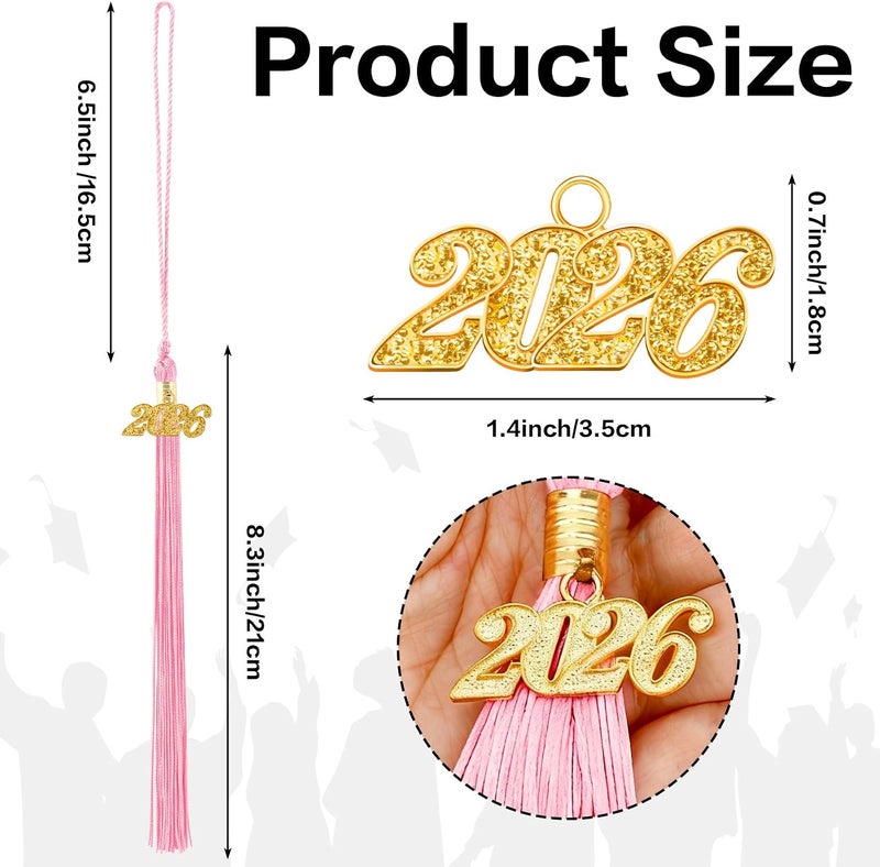 RHOttbiy 2026 Graduation Tassel, 2026 Tassel Graduation, 2026 Tassels for Graduations Cap with 2026 Year Gold Charms for Graduate Cap, Pink Graduations Tassels for Class of 2026 Graduate Ceremonies Accessories - Image 3
