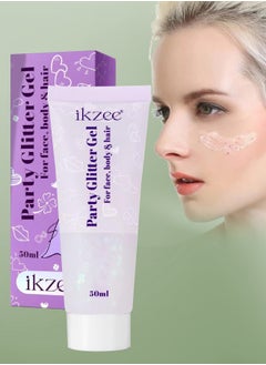 IKZEE 50ml Party Glitter Gel for Face Body and Hair Long Lasting Hight Pigmented Easy Apply Party Holographic Body Glitter Gel for Hair Ears Lip Nails Body and Neck Makeup Color 06  - Image 1