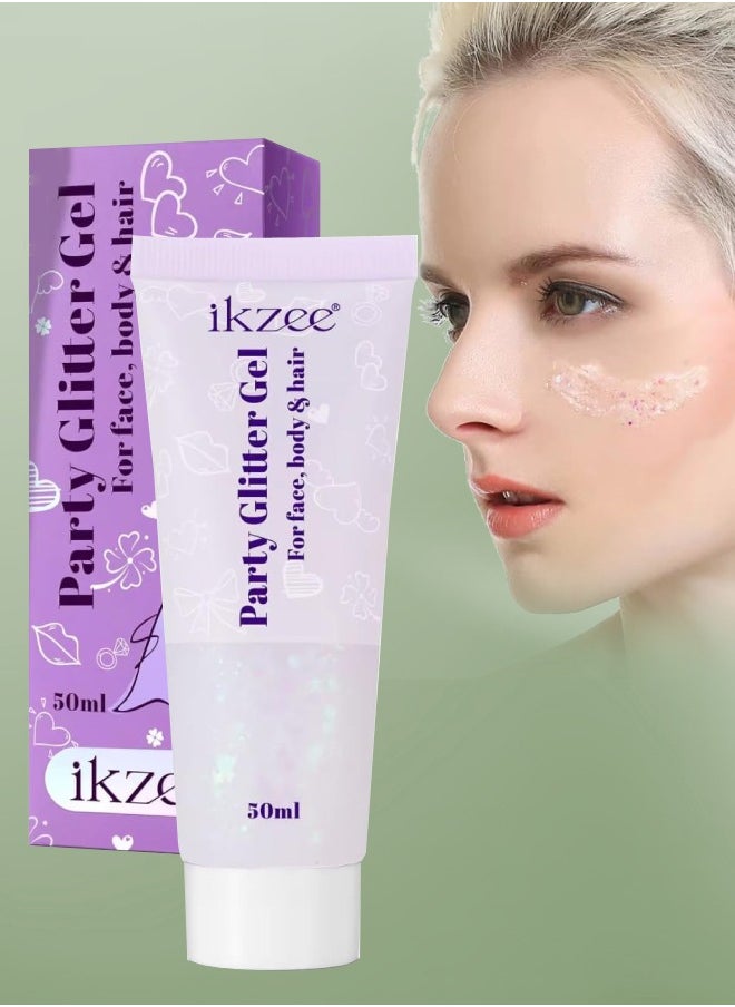 IKZEE 50ml Party Glitter Gel for Face Body and Hair Long Lasting Hight Pigmented Easy Apply Party Holographic Body Glitter Gel for Hair Ears Lip Nails Body and Neck Makeup Color 06  - Image 1