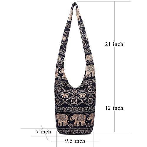 Coton Pose Women Shoulder Handbags Fashion canvas Hippie Crossbody Bags Bohemian Animal Prints Hobo Bags (Black elephant) - Image 4