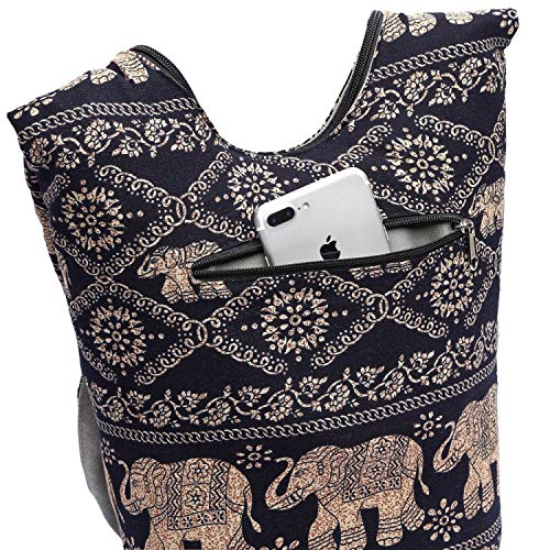Coton Pose Women Shoulder Handbags Fashion canvas Hippie Crossbody Bags Bohemian Animal Prints Hobo Bags (Black elephant) - Image 3