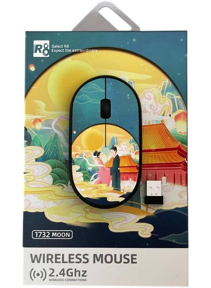 أر8 ماوس لاسلكي 1732 بتصميم أنمي ثلاثي الأبعاد أنيق - لاسلكي بتردد 2.4 جيجا هرتز، خفيف الوزن - 3 أزرار - مستشعر بصري بدقة 1200 نقطة في البوصة - تصميم مريح - مدى فعال يصل إلى 10 أمتار - يعمل ببطارية AA - مناسب للأعمال المكتبية | صن رايز - Image 2