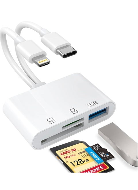 SD Card Reader for iPhone, iPad, Camera Memory Card Reader,USB C and Lightning Dual Port SD Card Adapter, Memory Card Reader for Camera Adapter, Support SD, Micro SD, USB 3.0, No App Driver Required