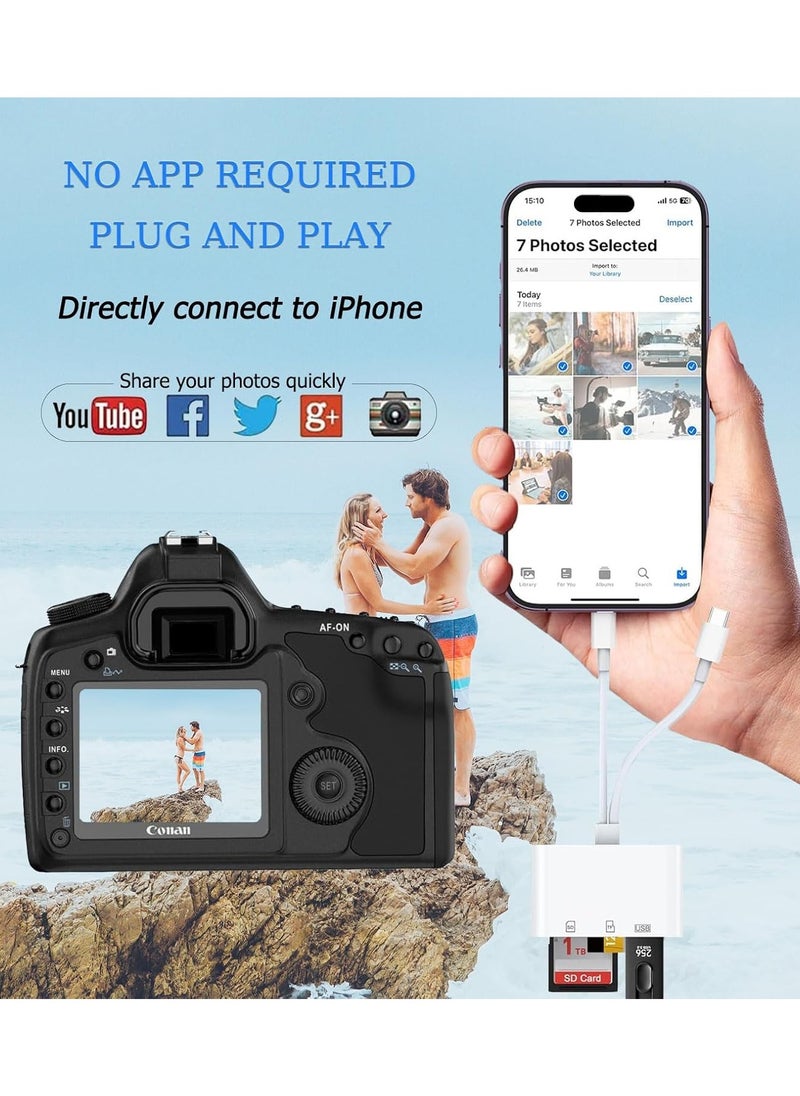 SD Card Reader for iPhone, iPad, Camera Memory Card Reader,USB C and Lightning Dual Port SD Card Adapter, Memory Card Reader for Camera Adapter, Support SD, Micro SD, USB 3.0, No App Driver Required