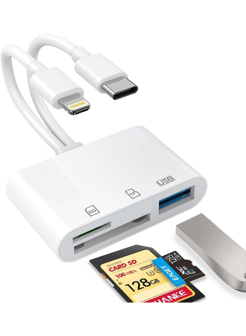 SD Card Reader for iPhone, iPad, Camera Memory Card Reader,USB C and Lightning Dual Port SD Card Adapter, Memory Card Reader for Camera Adapter, Support SD, Micro SD, USB 3.0, No App Driver Required - Image 1