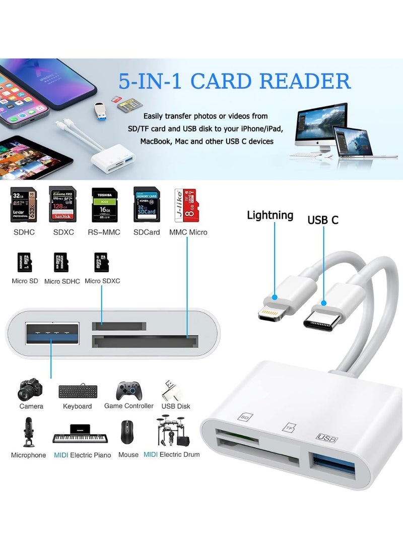 SD Card Reader for iPhone, iPad, Camera Memory Card Reader,USB C and Lightning Dual Port SD Card Adapter, Memory Card Reader for Camera Adapter, Support SD, Micro SD, USB 3.0, No App Driver Required - Image 2