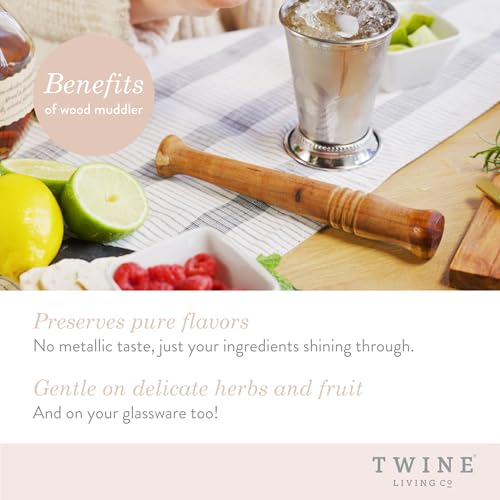 Twine Acacia Wood Mojito Muddler for Cocktails with Jute Storage Pouch, Bar Accessories, Cocktail Muddler, Drink Muddler, Set of 1, Wood Grain - Image 3