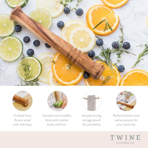 Twine Acacia Wood Mojito Muddler for Cocktails with Jute Storage Pouch, Bar Accessories, Cocktail Muddler, Drink Muddler, Set of 1, Wood Grain - Image 2