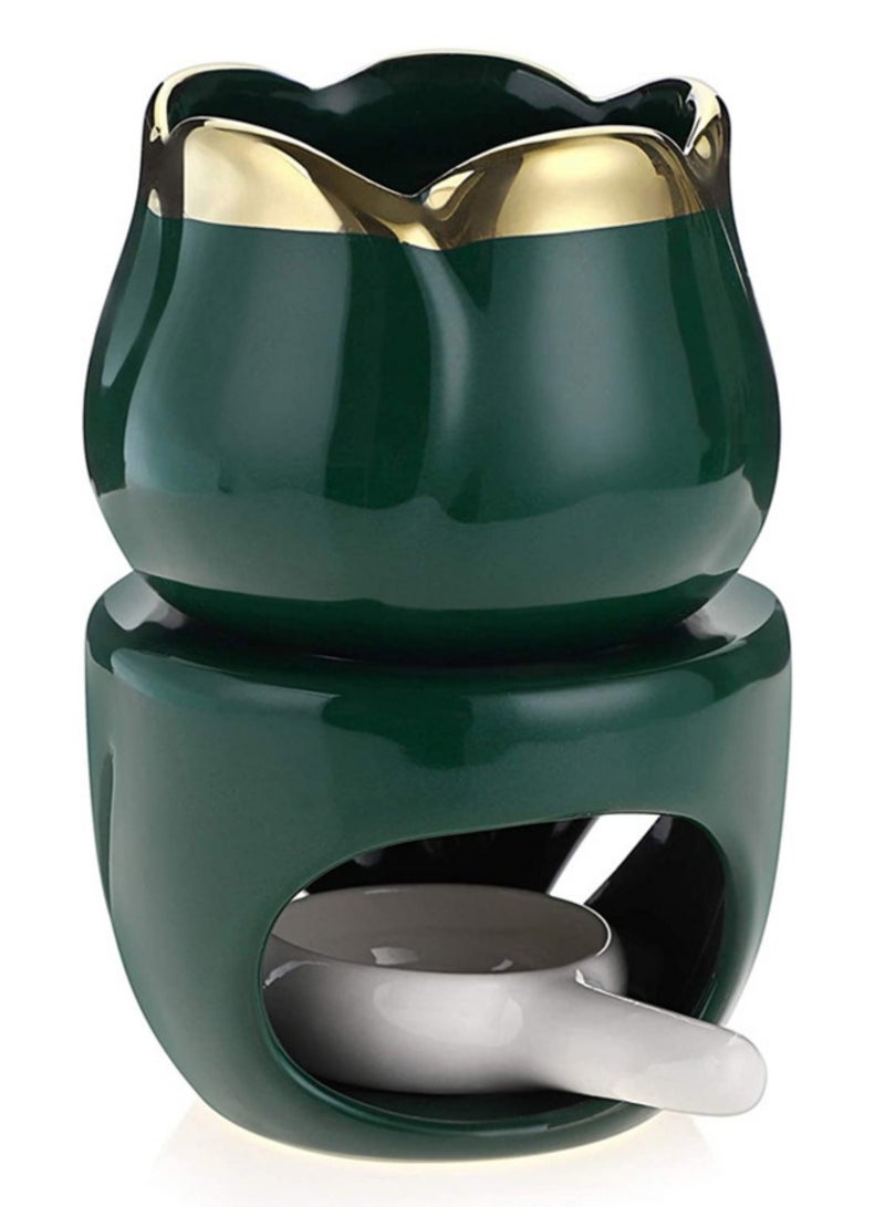 نوفولان NOVOLAN مبخرات زيت سيراميك معطرة للمنزل - سعة كبيرة 120 مل موزع توليب - مصباح عطري داخلي أنيق، سخان زيت عطري وحامل شمعة صغيرة لديكور غرفة المعيشة وغرفة النوم (أخضر غامق) - Image 1