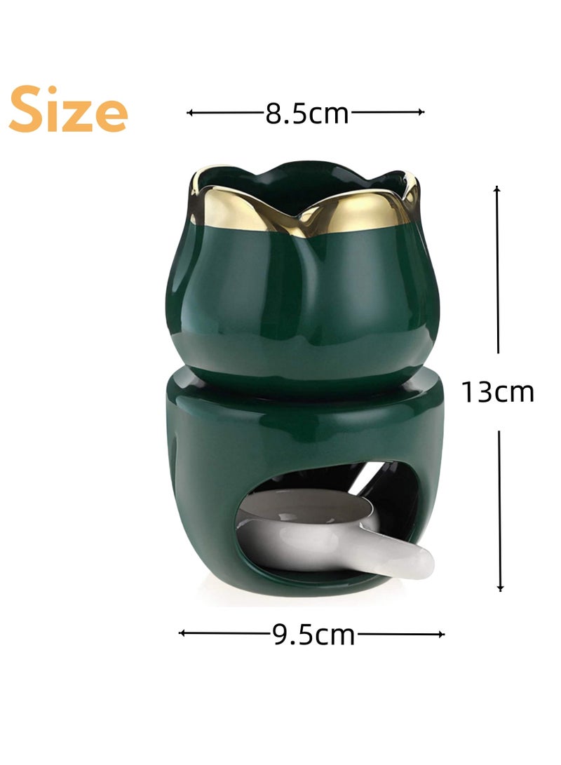 نوفولان NOVOLAN مبخرات زيت سيراميك معطرة للمنزل - سعة كبيرة 120 مل موزع توليب - مصباح عطري داخلي أنيق، سخان زيت عطري وحامل شمعة صغيرة لديكور غرفة المعيشة وغرفة النوم (أخضر غامق) - Image 4