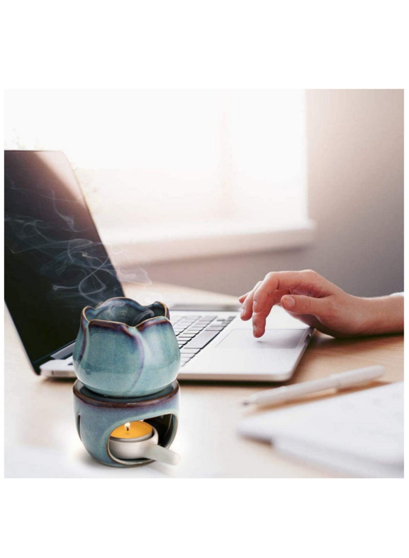 نوفولان NOVOLAN مبخرات زيت سيراميك معطرة للمنزل - سعة كبيرة 120 مل موزع توليب - مصباح عطري داخلي أنيق، سخان زيت عطري وحامل شمعة صغيرة لديكور غرفة المعيشة وغرفة النوم (أخضر غامق) - Image 5