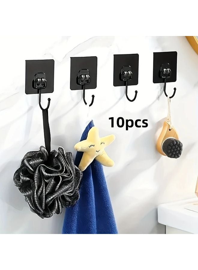10pcs Heavy Duty Adhesive Wall Hooks Nail Free Reusable Plastic Hangers For Coats Towels - Image 1