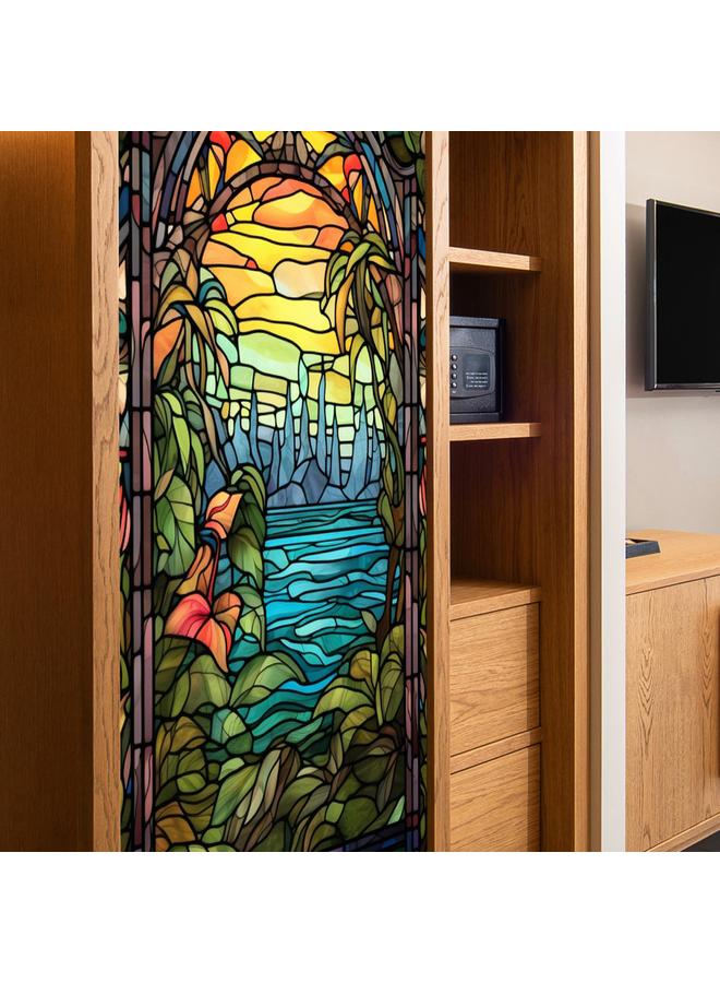 الأزرق جي دبليو BL112 -170 زهرة البحر ملصق زجاج إلكتروستاتيكي PVC ملصق نافذة خالي من الغراء ملصق زجاج نافذة ديكور المنزل - Image 4