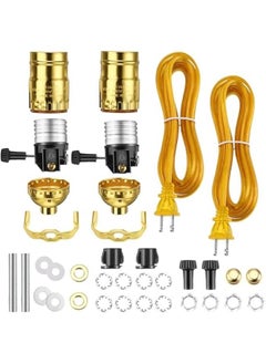 Arabest 2 Packs Floor Lamp Repair Kit, Lamp Parts Rewire with 12 Foot Cord and 3 Way Socket Complete Hardware Set for DIY Tabletop Lighting Fixtures Vintage Design(Golden)  - Image 1
