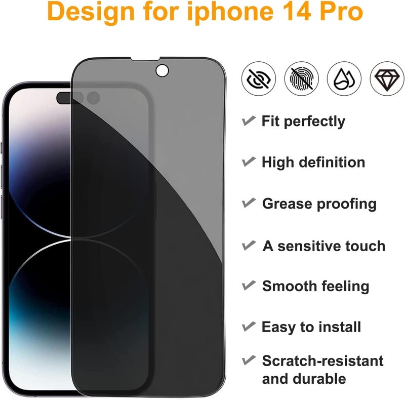 OpenTech Privacy Tempered Glass Screen Protector Compatible For Iphone 14 Pro (6.1 Inches) With Edge To Edge Coverage And Easy Installation Kit for Smartphone - Image 4