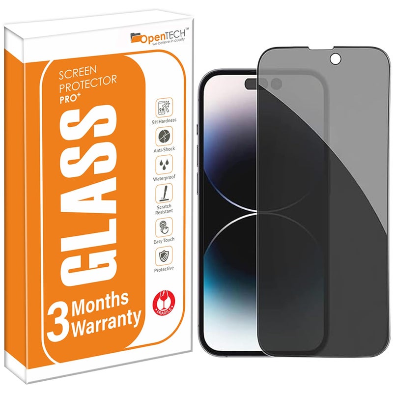 OpenTech Privacy Tempered Glass Screen Protector Compatible For Iphone 14 Pro (6.1 Inches) With Edge To Edge Coverage And Easy Installation Kit for Smartphone - Image 1