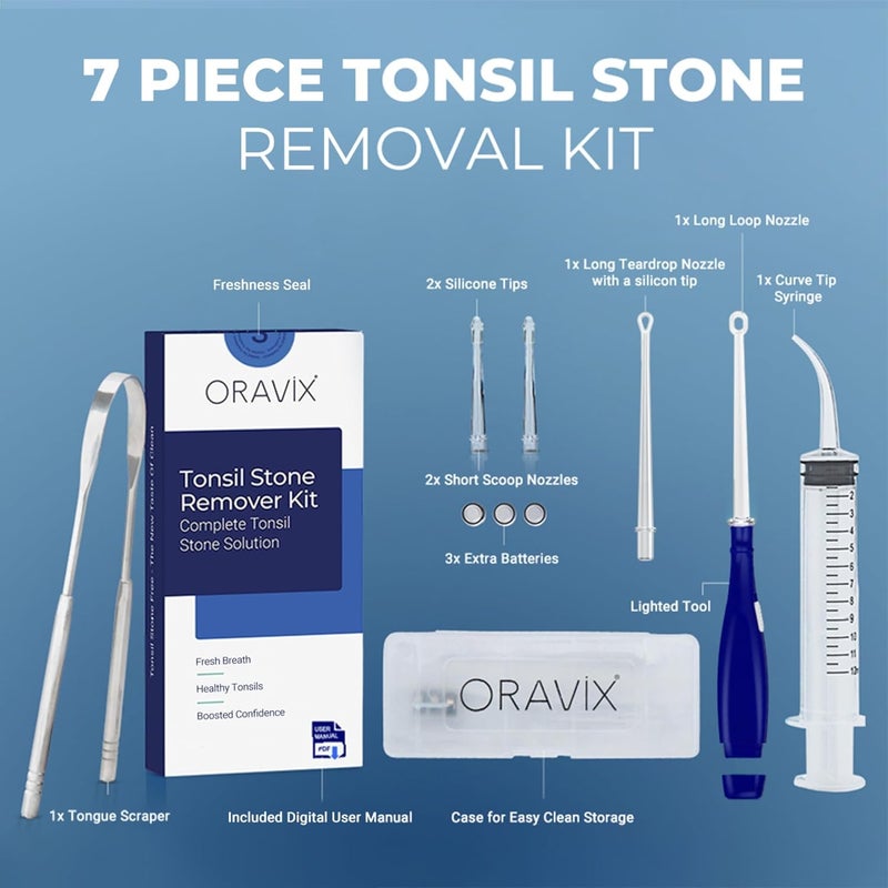 ORAVIX Tonsil Stone Remover Kit with 3 Spouts Syringe and Tongue Scraper - Image 2