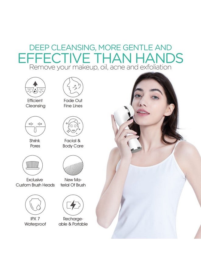 VOYOR - Facial Cleansing Brush Rechargeable Spin Face Brush Waterproof 5In1 Body Brush Set For Deep Skin Cleansing Gentle Exfoliating And Massaging Fb500 (White) - Image 1