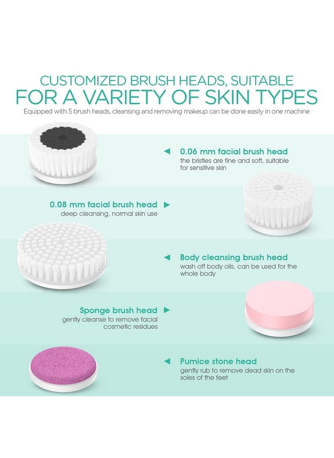 VOYOR - Facial Cleansing Brush Rechargeable Spin Face Brush Waterproof 5In1 Body Brush Set For Deep Skin Cleansing Gentle Exfoliating And Massaging Fb500 (White) - Image 1