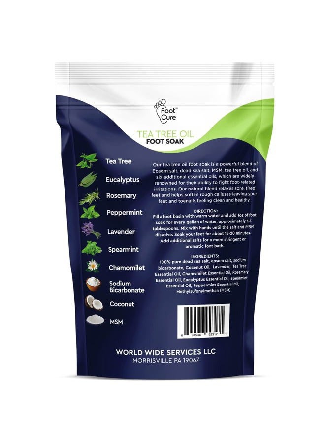 Foot Cure نقع القدم بزيت شجرة الشاي مع ملح إبسوم - لإصلاح أظافر القدم، قدم الرياضيين، تليين الكالو، تهدئة الأقدام المتعبة والمؤلمة، تغير لون الأظافر، رائحة عطرية، عناية باديكير سبا - صنع في الولايات المتحدة 16 أونصة - Image 2