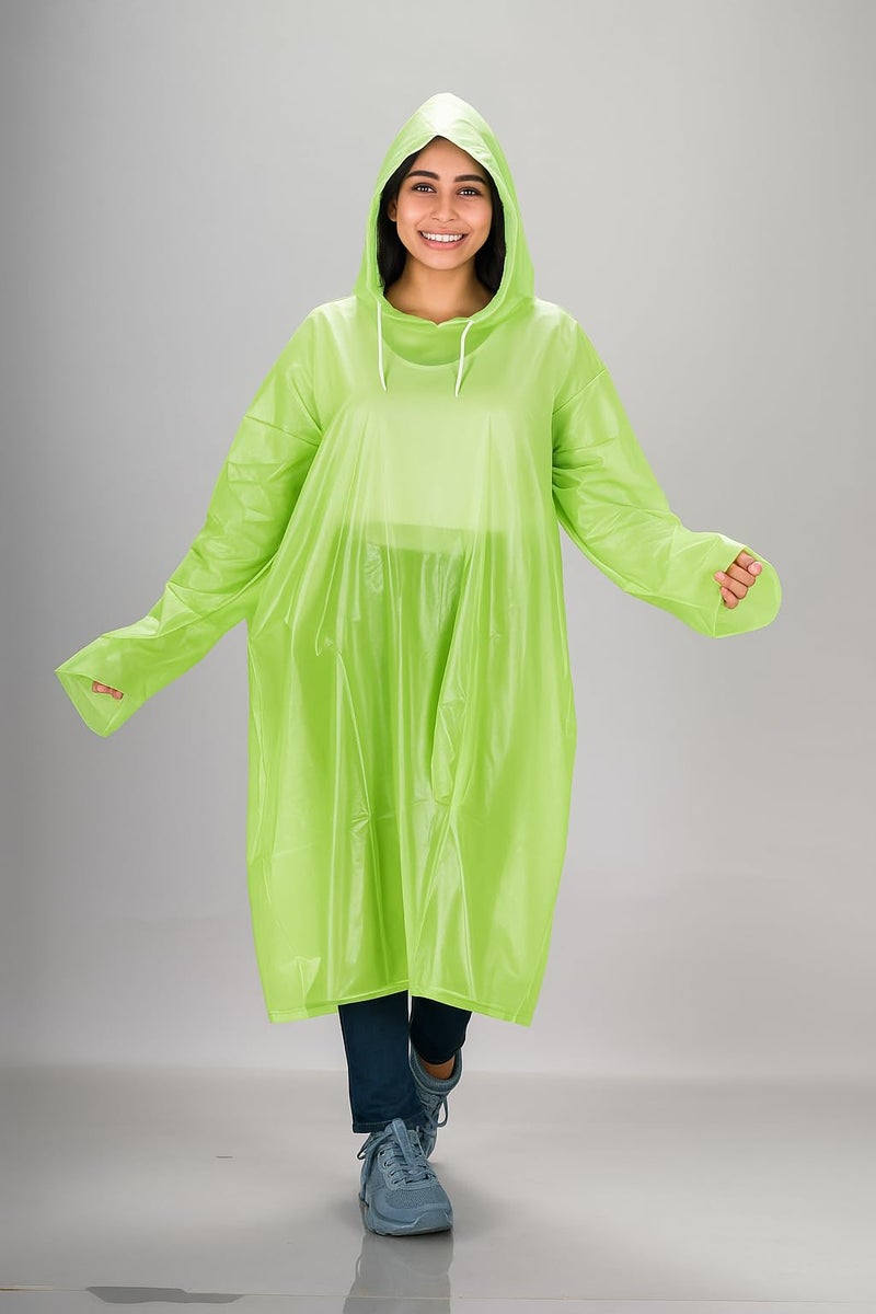 MEXZA Waterproof Unisex Raincoat | Hooded Full Sleeves Outdoor Poncho for Men, Women, Boys & Girls | Disposable Travel Rainsuit Barsaati Durable PVC Rainwear (IN, Alpha, Free Size, GREEN) - Image 4