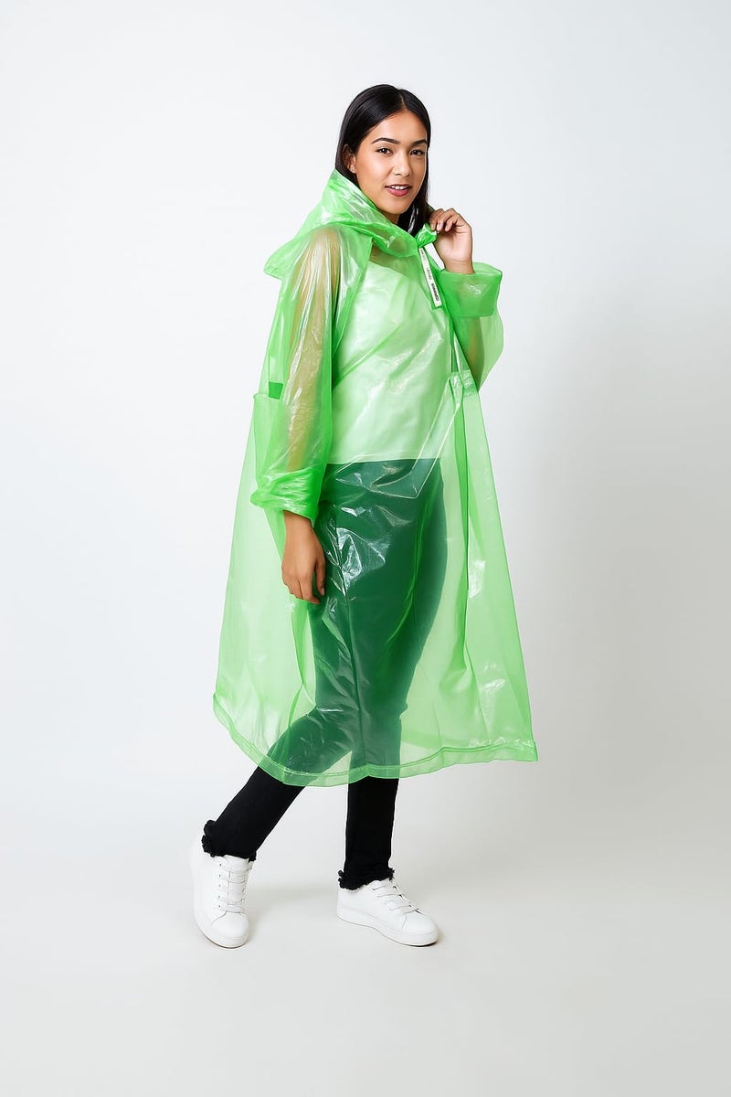 MEXZA Waterproof Unisex Raincoat | Hooded Full Sleeves Outdoor Poncho for Men, Women, Boys & Girls | Disposable Travel Rainsuit Barsaati Durable PVC Rainwear (IN, Alpha, Free Size, GREEN) - Image 3