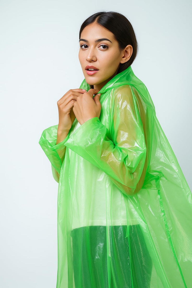 MEXZA Waterproof Unisex Raincoat | Hooded Full Sleeves Outdoor Poncho for Men, Women, Boys & Girls | Disposable Travel Rainsuit Barsaati Durable PVC Rainwear (IN, Alpha, Free Size, GREEN) - Image 2