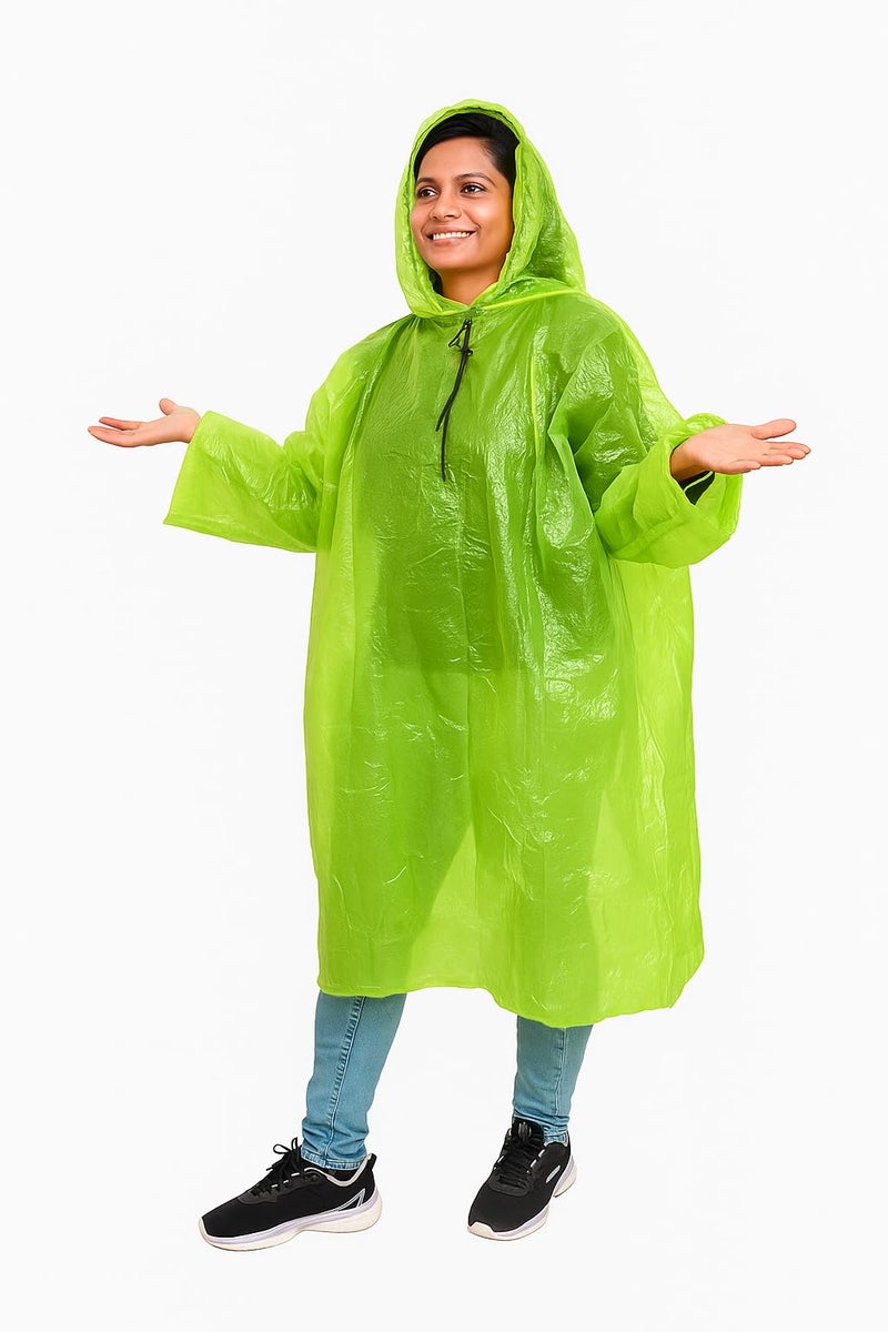 MEXZA Waterproof Unisex Raincoat | Hooded Full Sleeves Outdoor Poncho for Men, Women, Boys & Girls | Disposable Travel Rainsuit Barsaati Durable PVC Rainwear (IN, Alpha, Free Size, GREEN) - Image 5
