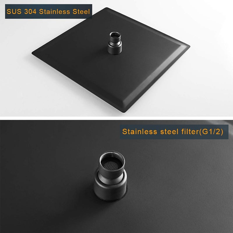 BESy 10 Inch Rain Shower Head, 10" Square Rainfall & High Pressure Stainless Steel Bath Showerhead, 1/16" Ultra Thin, Waterfall Full Body Coverage with Silicone Nozzle, Matte Black Finish - Image 5