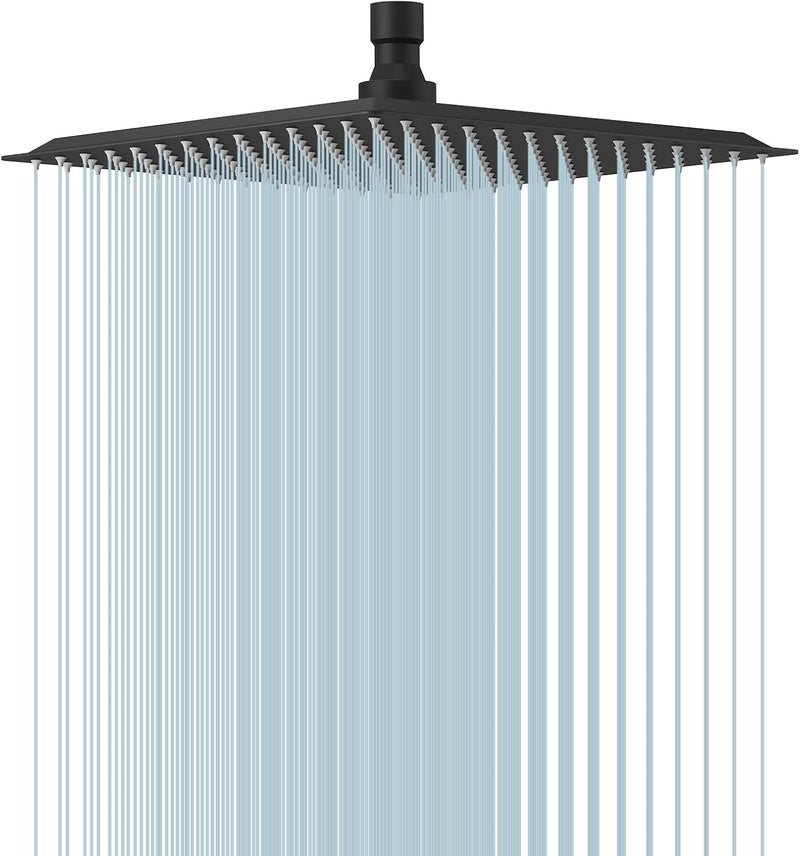 BESy 10 Inch Rain Shower Head, 10" Square Rainfall & High Pressure Stainless Steel Bath Showerhead, 1/16" Ultra Thin, Waterfall Full Body Coverage with Silicone Nozzle, Matte Black Finish - Image 1