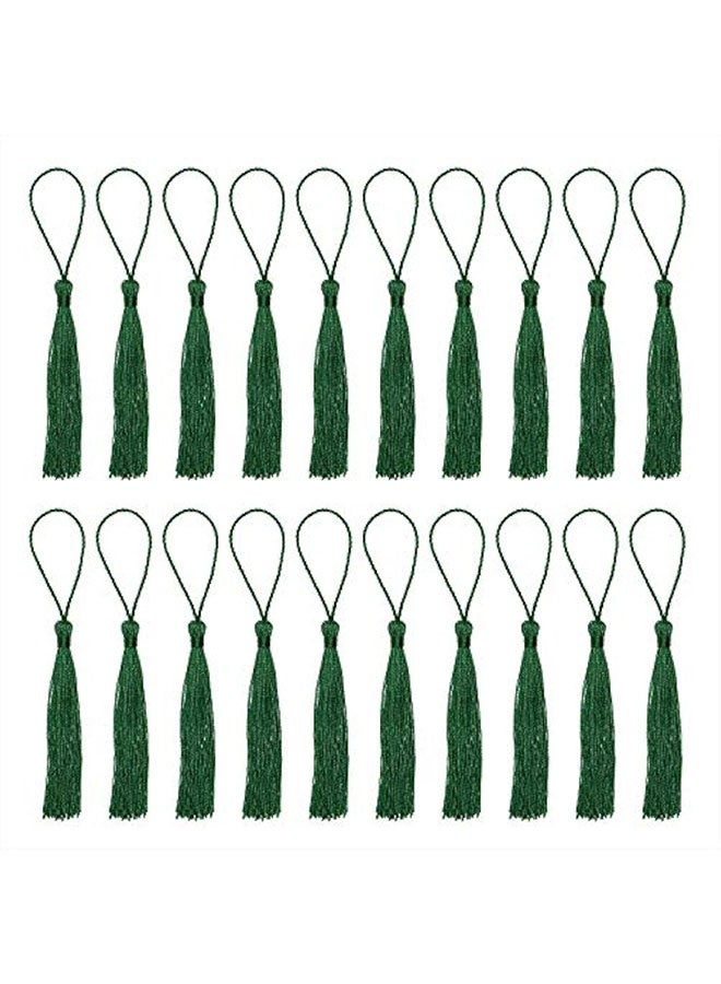 صغيرة الحريرية اليدوية صناعة ناعمة فلوسي علامة مرجعية مع حلقة الحبل لقراط المفاتيح صناعة المجوهرات، تذكارية، التخرج، خياطة الملابس، هدية علامة DIY المشاريع الحرفية، 20PCS (الأخضر الداكن) - Image 1