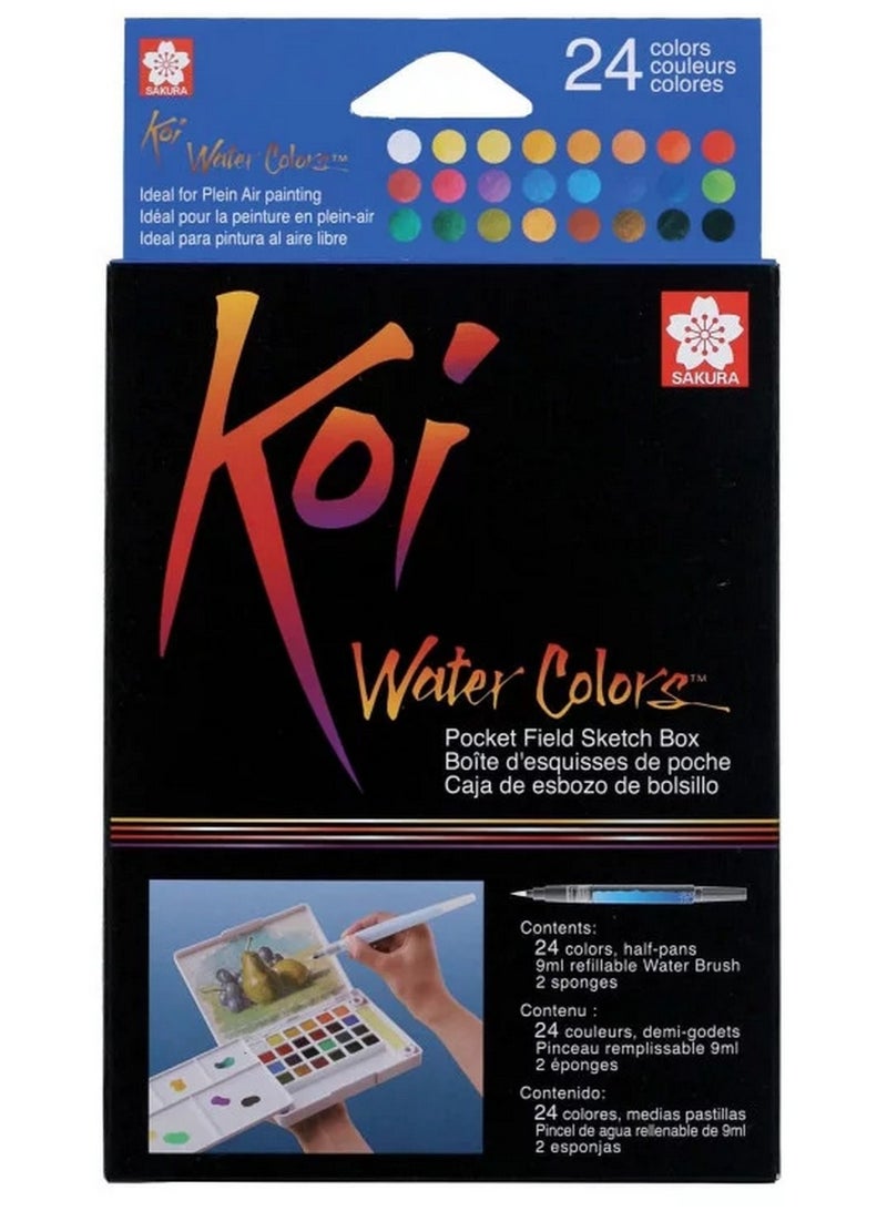 SAKURA Koi Watercolor Set 24 Assorted Watercolors Field Sketch Set With Brush - Image 1