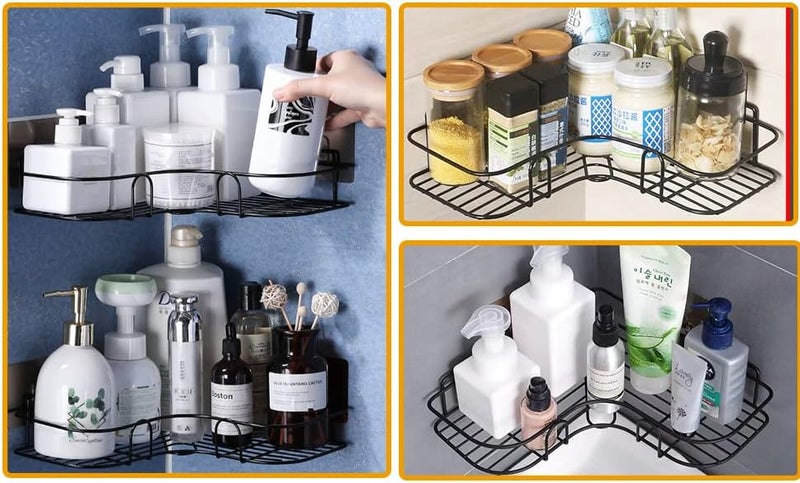 Kmils Modern Wall Mounted Self-Adhesive Metal Bathroom Accessories Storage Corner Rack, Bathroom Rack, Bathroom Shelf Organizer, Shampoo Holder for Bathroom ( Pack of 1 Piece )(Black) - Image 3
