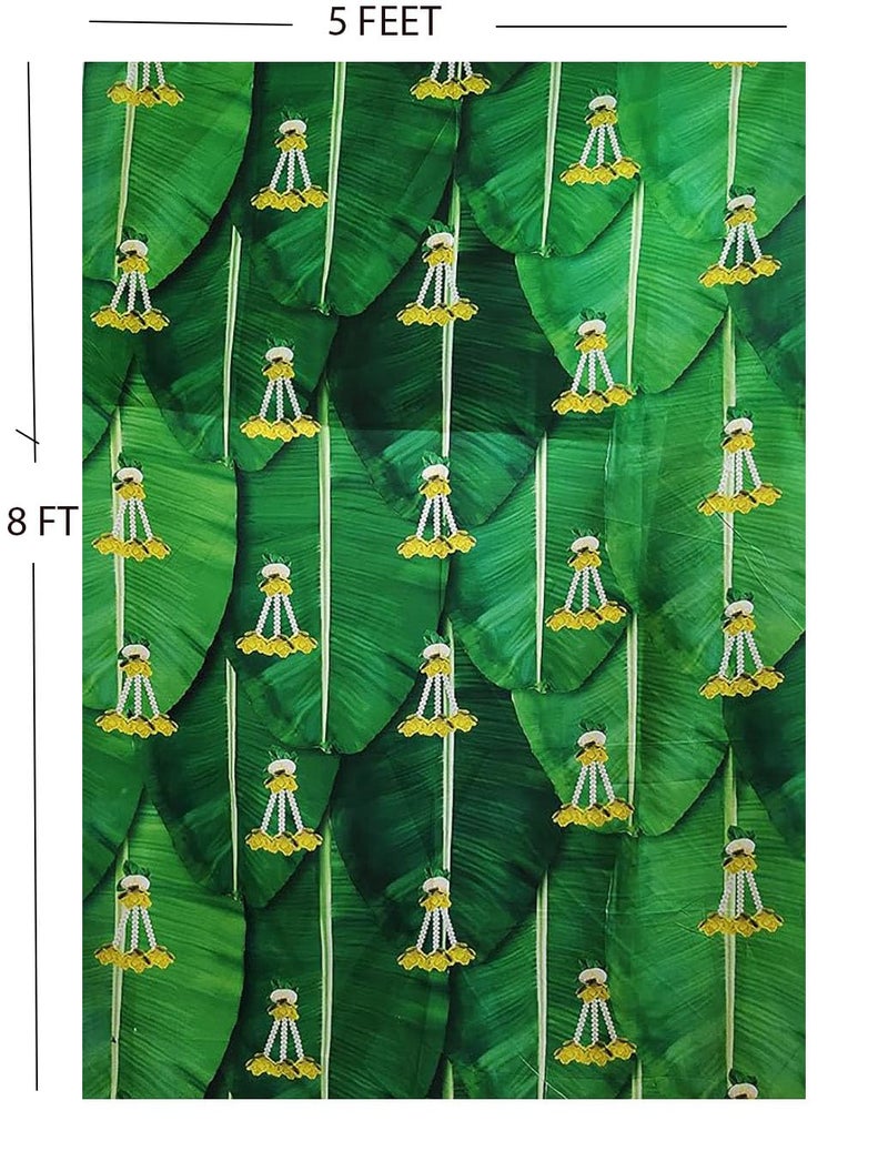 Bague Amazing Backdrop Cloth for Birthday Decoration Wedding Engagement Ceremony Function Back Drop Cloth Banana Leaf with Yellow Flower Design 5X8 - Image 3