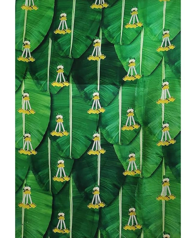 Bague Amazing Backdrop Cloth for Birthday Decoration Wedding Engagement Ceremony Function Back Drop Cloth Banana Leaf with Yellow Flower Design 5X8 - Image 1