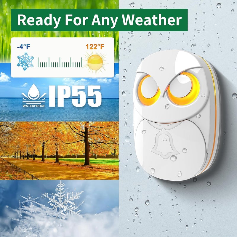 HTZSAFE Wireless Doorbell, Doorbell,1 Receiver + 2 Transmitters - White - Image 2