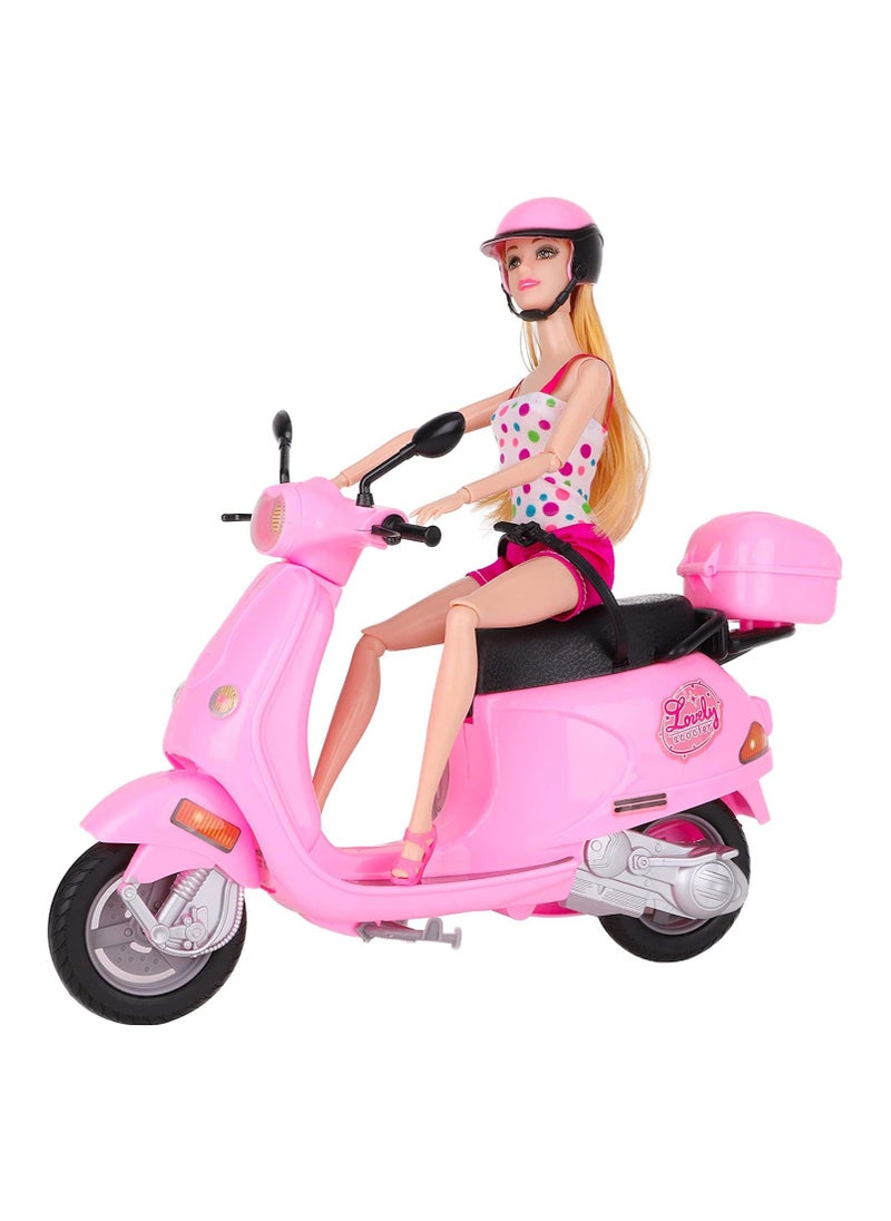 TOY GARDEN - 30 CM Travel Doll with Scooter Bike – Pink Toy Set Doll and Scooter Combo with Lovely Steering – Perfect Play Set - Image 1