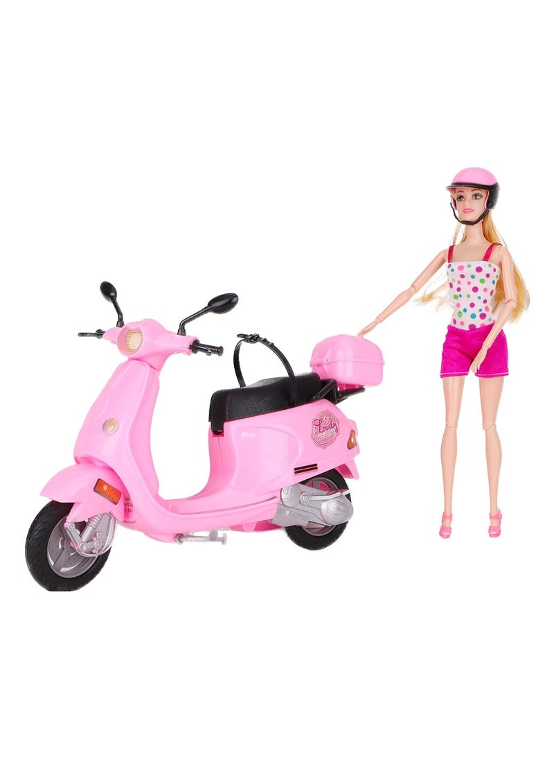 TOY GARDEN - 30 CM Travel Doll with Scooter Bike – Pink Toy Set Doll and Scooter Combo with Lovely Steering – Perfect Play Set - Image 1