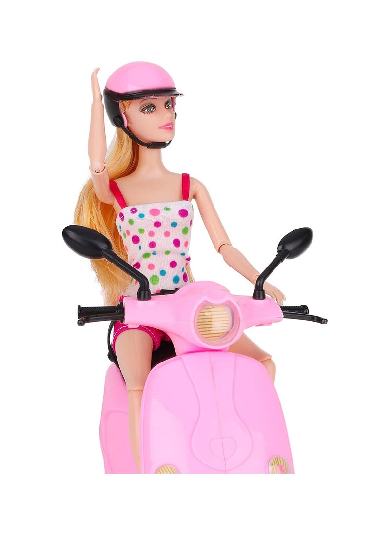 TOY GARDEN - 30 CM Travel Doll with Scooter Bike – Pink Toy Set Doll and Scooter Combo with Lovely Steering – Perfect Play Set - Image 1