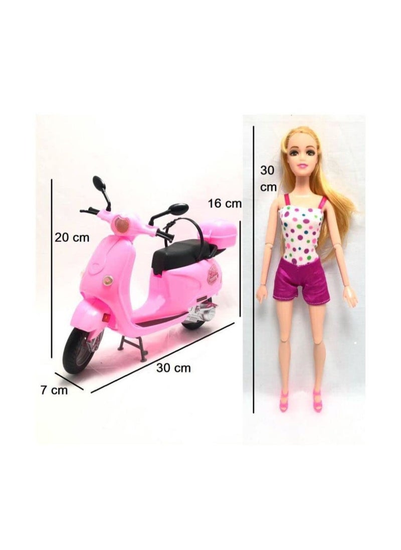 TOY GARDEN - 30 CM Travel Doll with Scooter Bike – Pink Toy Set Doll and Scooter Combo with Lovely Steering – Perfect Play Set - Image 1