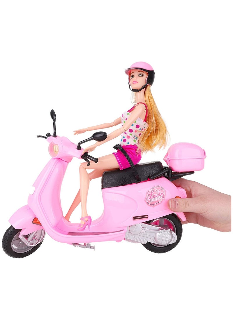 TOY GARDEN - 30 CM Travel Doll with Scooter Bike – Pink Toy Set Doll and Scooter Combo with Lovely Steering – Perfect Play Set - Image 1