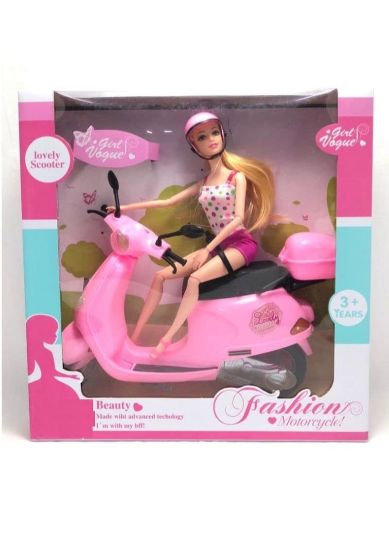 TOY GARDEN - 30 CM Travel Doll with Scooter Bike – Pink Toy Set Doll and Scooter Combo with Lovely Steering – Perfect Play Set - Image 1